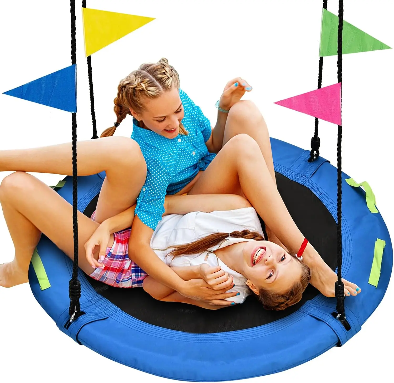 

48-Inch Large Saucer Swing for Family, 900lbs Capacity, Adjustable Straps, Outdoor Playground Gift in Blue