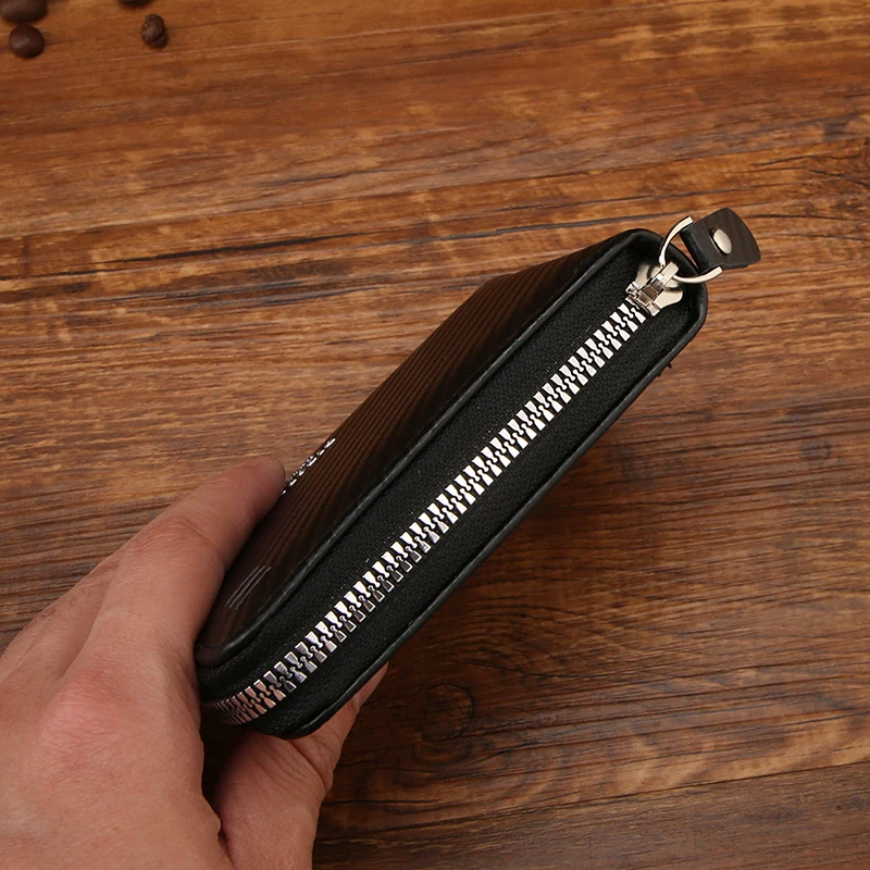 أزياء ألياف الكربون الحبوب الرجال الحصرية سعة كبيرة منفاخ بطاقة المحفظة غطاء محفظة متعددة الوظائف #5