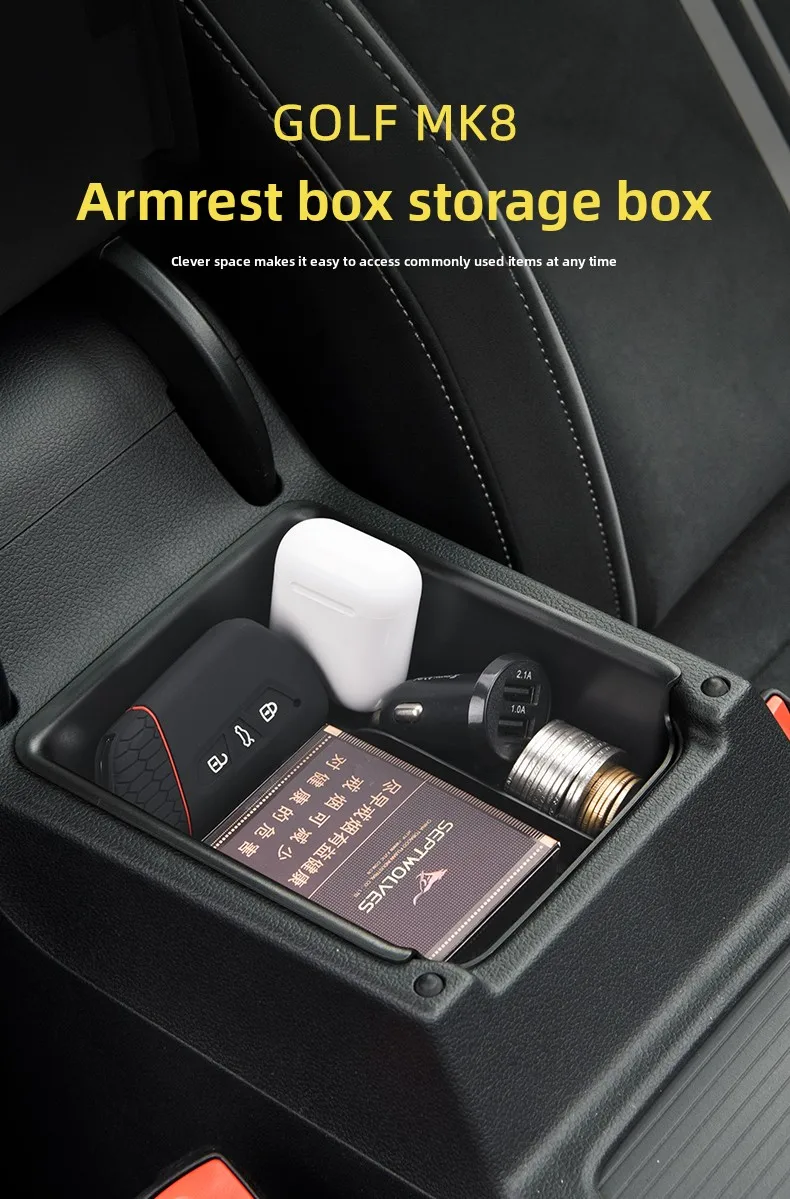 Für Volkswagen VW Golf 8 Mk8 2019 ~ 2025 Auto Armlehne Lagerung Box Center Konsole Co-pilot Layered Tasche Organizer fall Zubehör – Detail 1