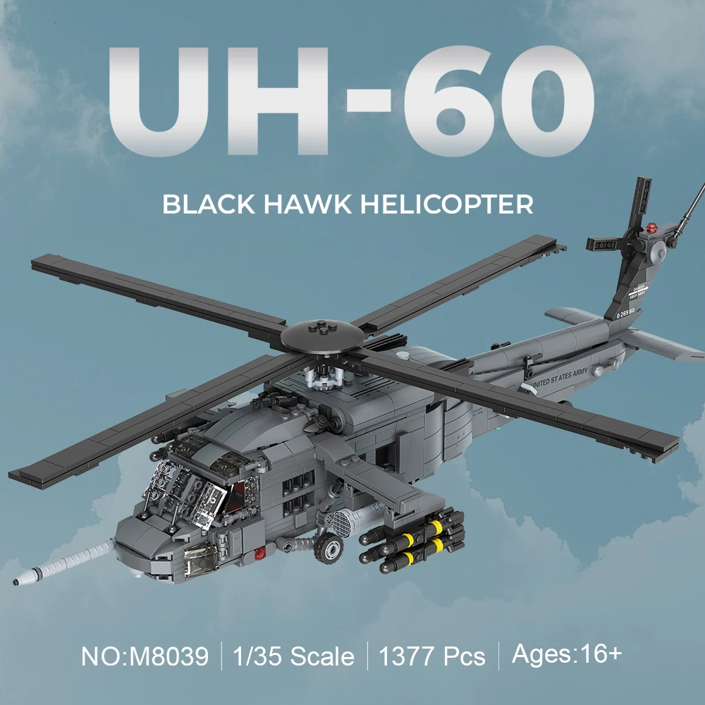 

Конструктор MISINI M8039 1:35 UH-60 Black Hawk, модель военного вооруженного вертолета из кирпичиков для взрослых, коллекционный набор
