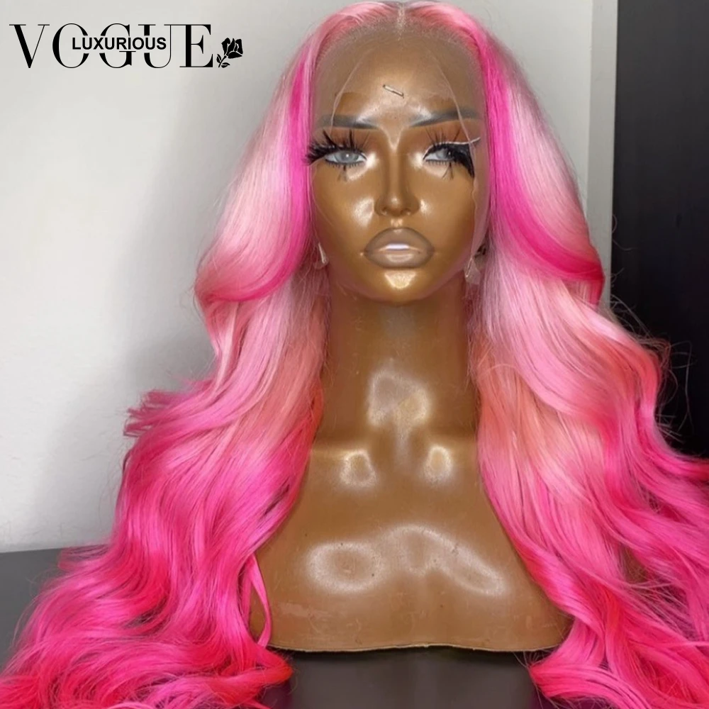 Highlight Pink Colored Brazilian Virgin Human Hair Lace Closure Wigs 13x4 13x6 Transparent Lace Front Women Wig Pre Plucked