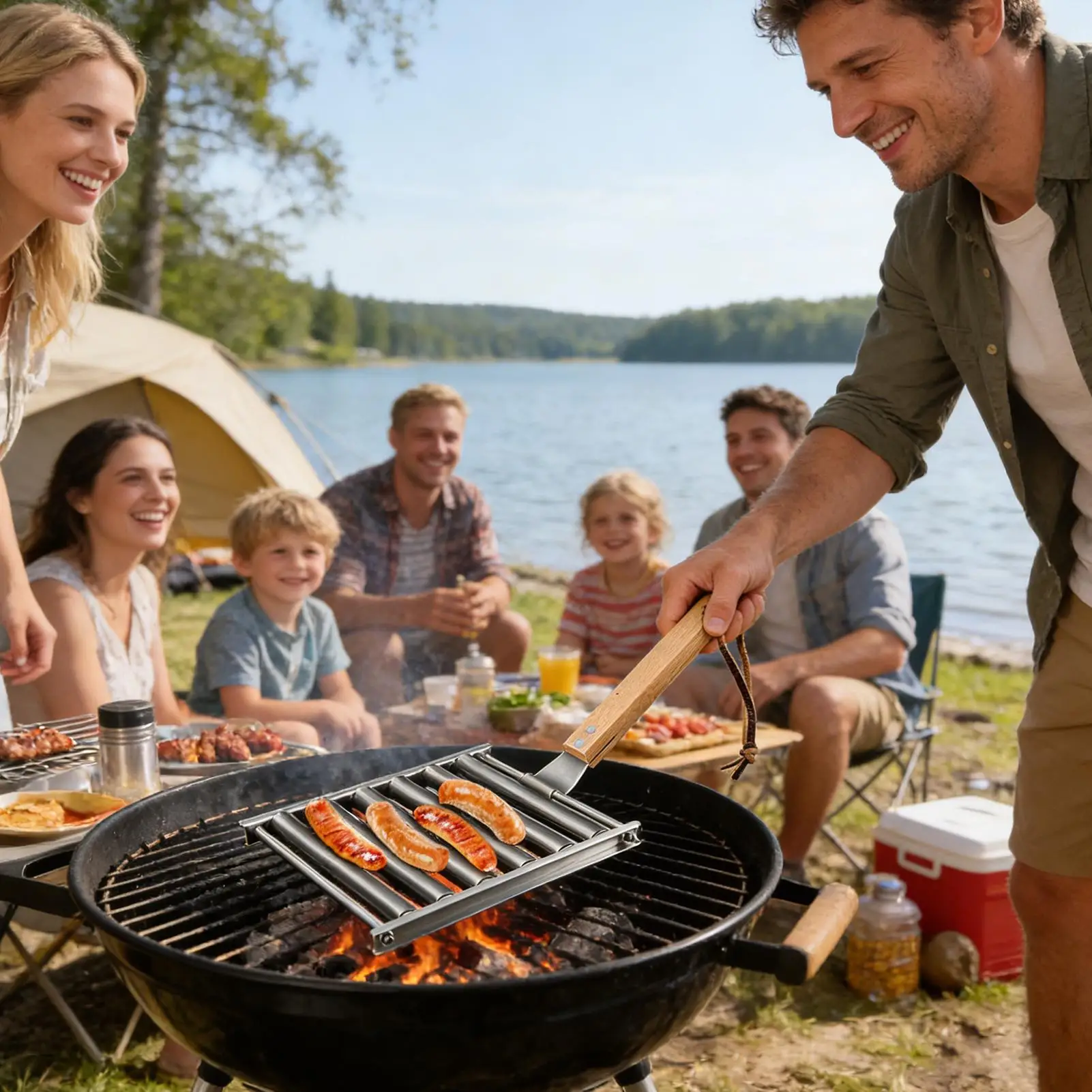 Stainless Steel Food Grade Hot Dog Grill Roller Sausage Grill Rack for Outdoor Garden Picnic Camping Party BBQ Home Kitchen