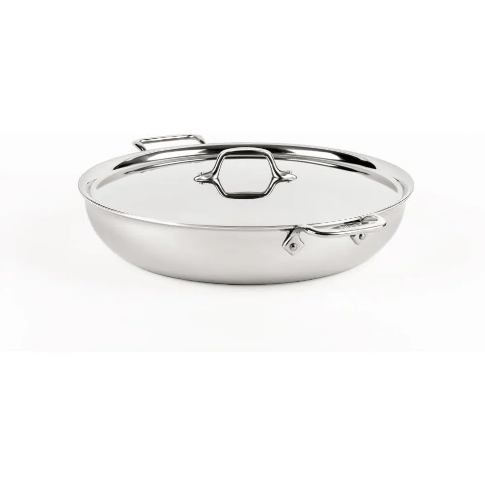 3-Ply Stainless Steel Large Frying Pan 7 Quart, Induction Oven Broiler Safe 600F, Kitchen Frying Pan, Fast & Even Heat