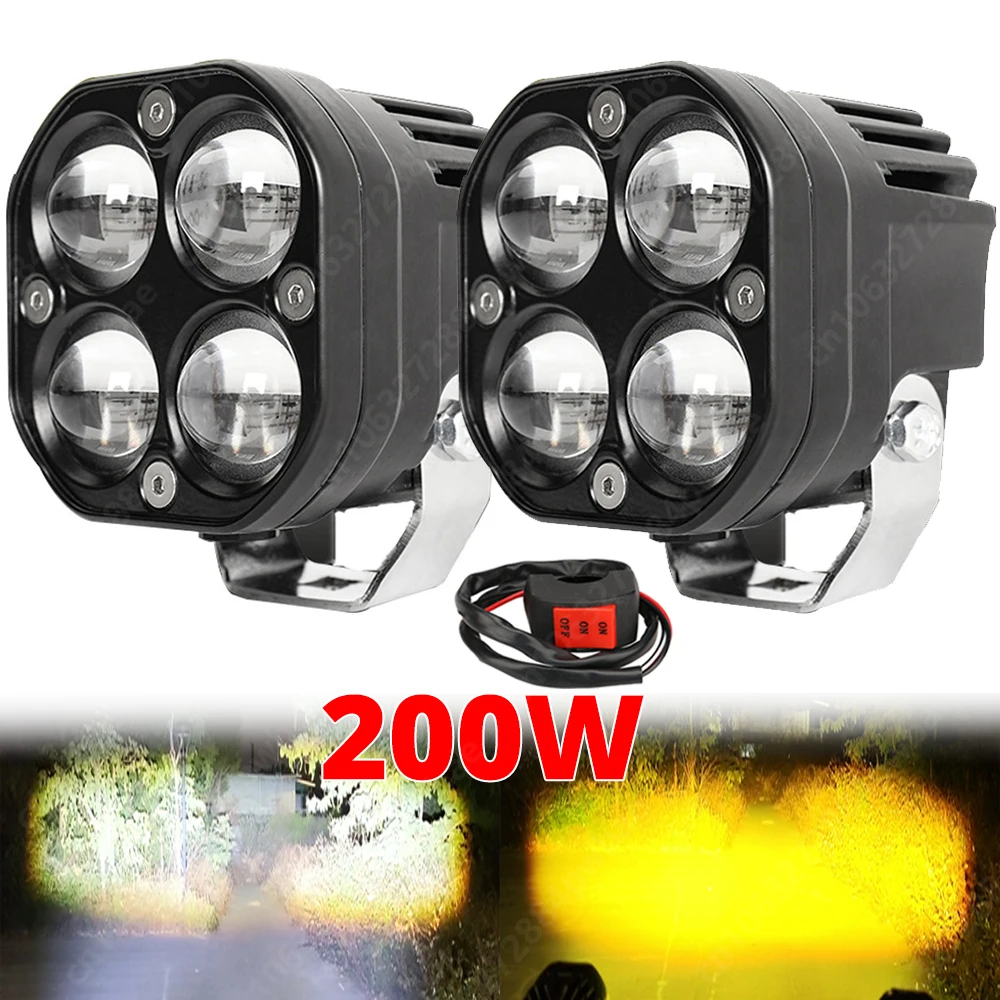 Super jasne 3-calowe dwukolorowe reflektory LED 200W Reflektor przeciwmgielny Akcesorium do motocykla Ciężarówka Samochód SUV ATV 30000LM 24V 12V