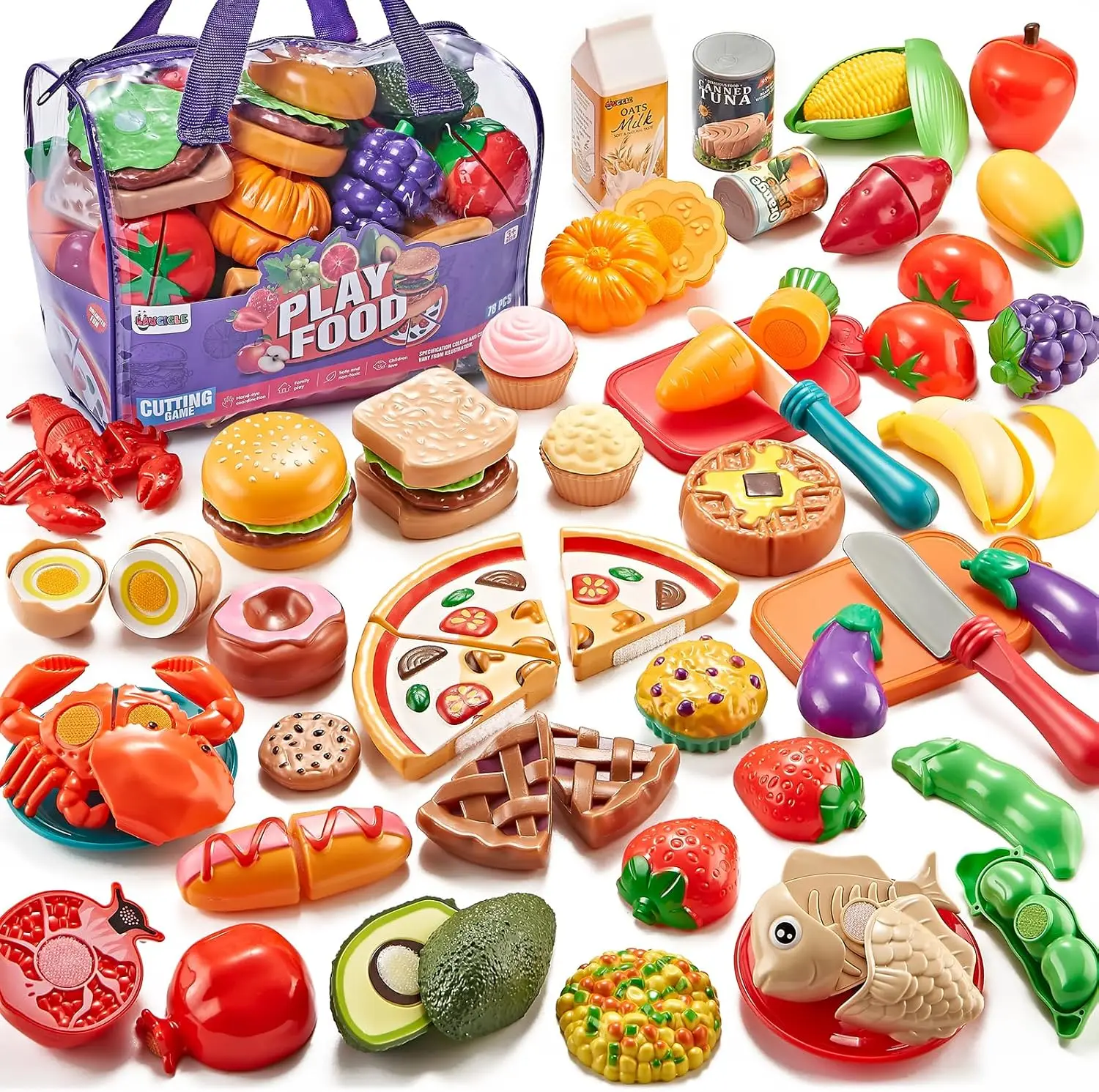 

78-Piece Pretend Play Food Set with Storage Bag for Kitchen Fun
