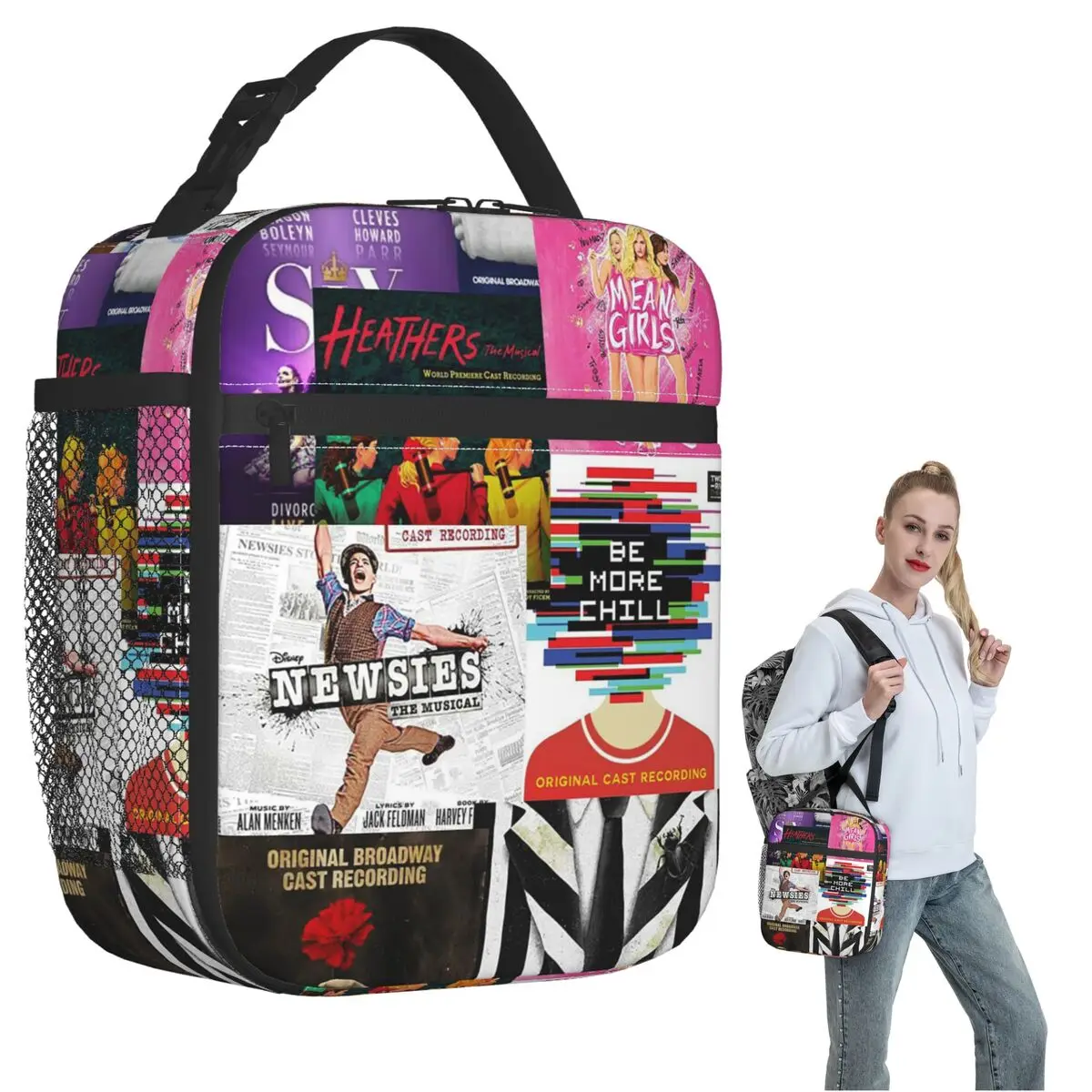 

Термосумка для обедов с изоляцией, дизайн «Мюзикл-коллаж IV», для женщин и детей, портативный контейнер для еды, термосумка-тоут