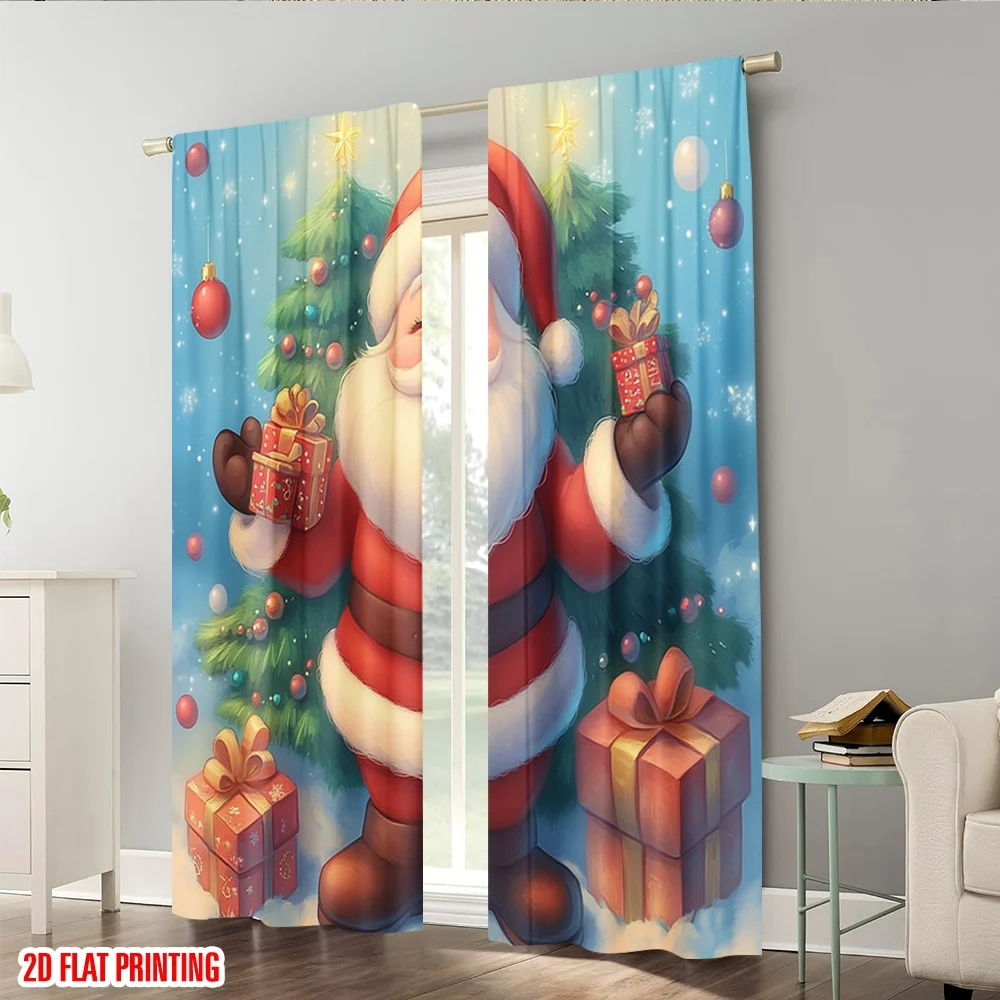 2 قطعة ، 2D الطائرة الطباعة الستائر الشعبية لطيف سانتا كلوز عيد الميلاد عطلة الموسم البوليستر (بدون قضيب) الزينة في الهواء الطلق