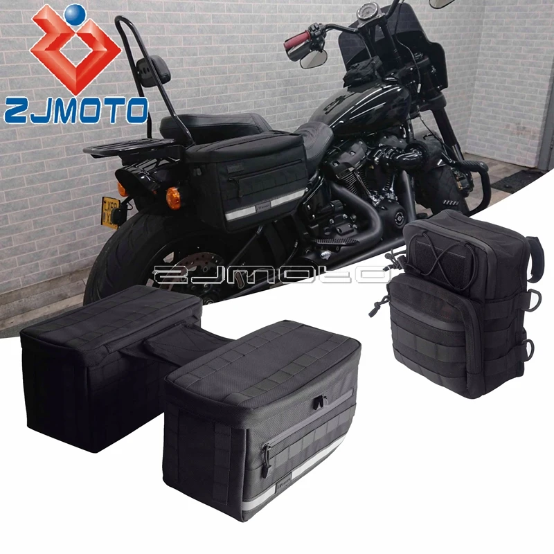 For Harley Dyna Wide Glide Breakout Custom Throw Over Saddlebag Tail Bag Pack Waterproof Rain Cover L-Hook Luggage Storage Bag