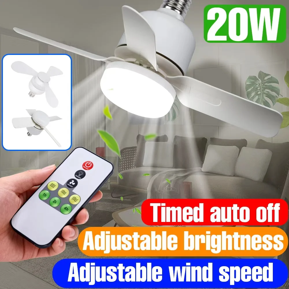 20W LED Ceiling Fan Light Bulb E27/E26 Chandelier With IR Remote Control Dimmable No Flicker 3/4Blades Quiet Fan For Living Room