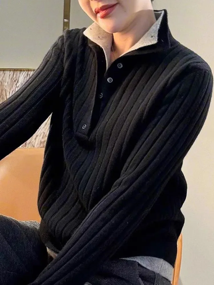 سترة محبوكة من الصوف من Ele سترة مريحة بطبقة أساسية من الكاميرا irt Faionable Color Blo سترة شتوية للتنقل #3