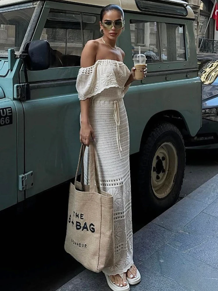 بوهو فستان منسوج مثير بلا أكمام مائل الرقبة فستان طويل المرأة نادي الحفلات عالية الشاطئ ماكسي فساتين امرأة Bodycon فستان كاجوال أنثى