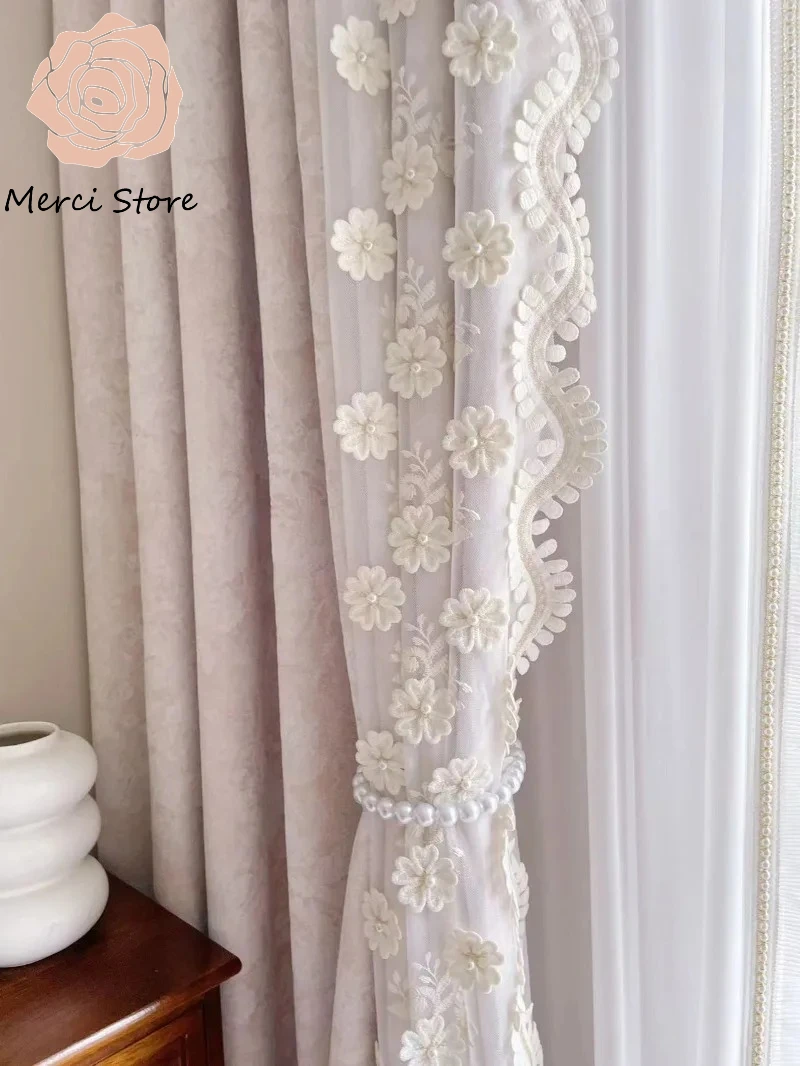 

Luxury Princess Creamy Style French Romantic Fresh Healing Pastoral Curtains for Living Room Bedroom Custom Made Window Drapes