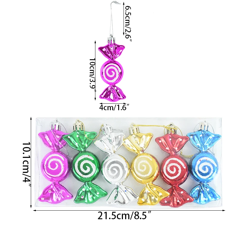 6Pcs/Box Christmas Candy Hanging Ornament Candy-shaped Christmas Ball Pendant Xmas Tree Decor Navidad New Year 2025