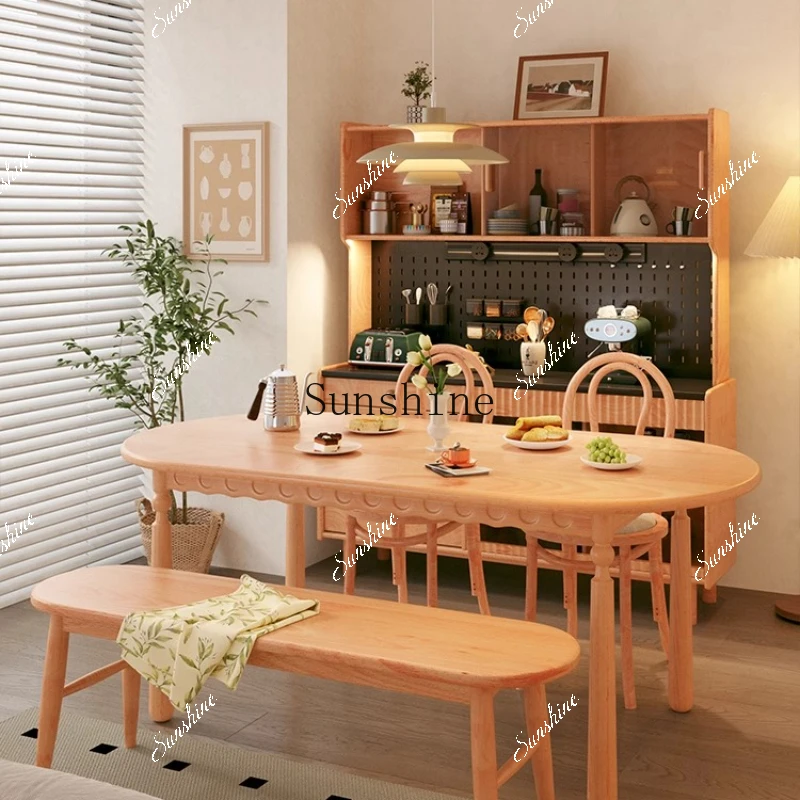 All solid wood dining table, new log style simple oval household small apartment to eat  FT