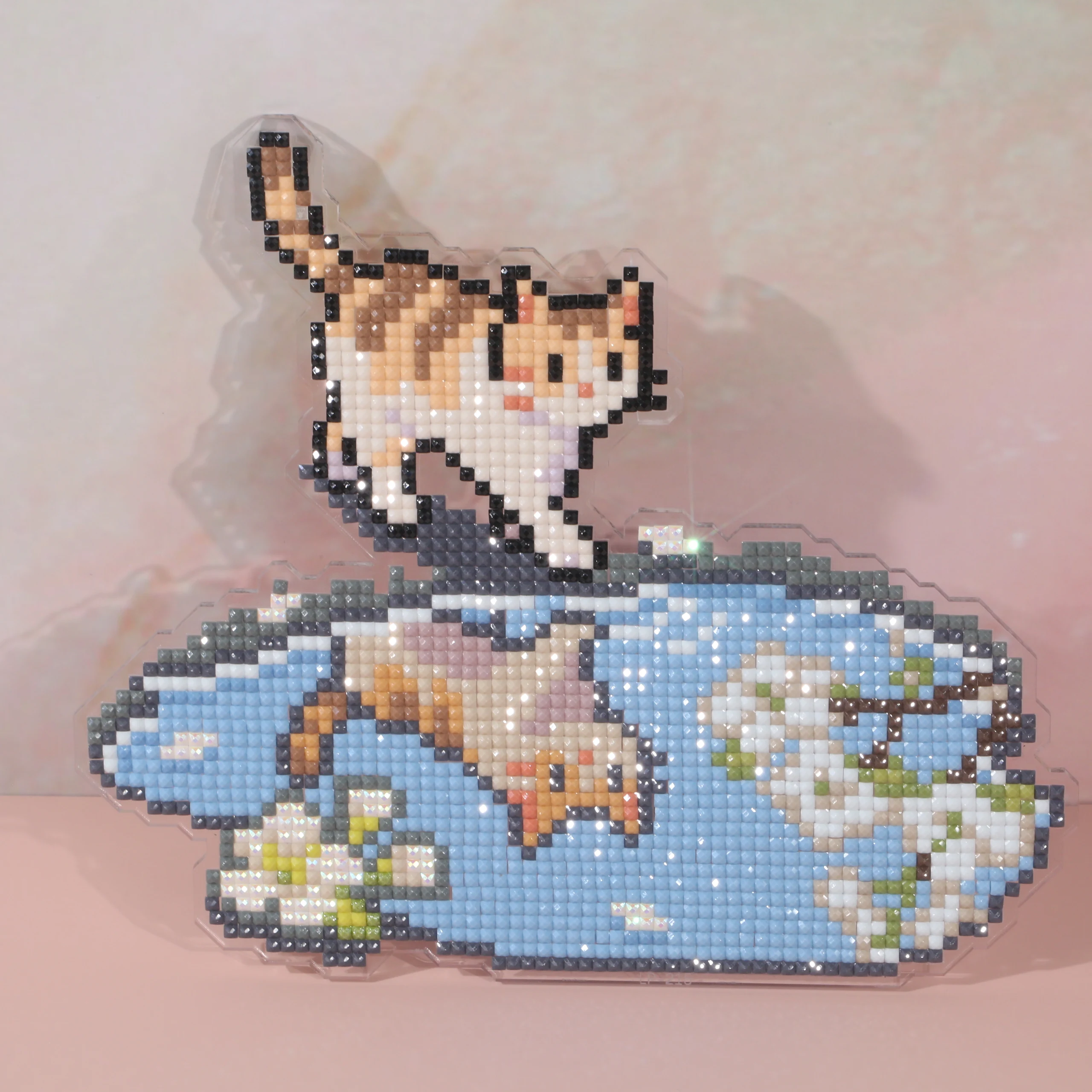 FOREVERYOUNG 5D Diamond Painting Acrylic Ornament, Cute Calico Cat On Cloud DIY Diamond Mosaic Desktop Decor Handmade Craft.