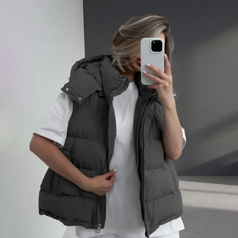 Talenza Women's Sleeveless Down Vest Winter Hooded Warm Jacket Fashion Loose Warm Down Vest Women's Jacket Street Casual Parka