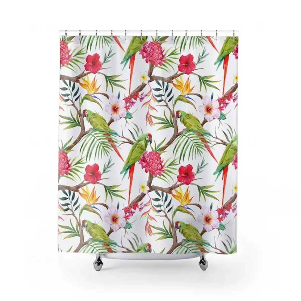 Tropical Plants Flowers Trees Parrots Exotic Birds Bathroom Decoration Shower Curtain