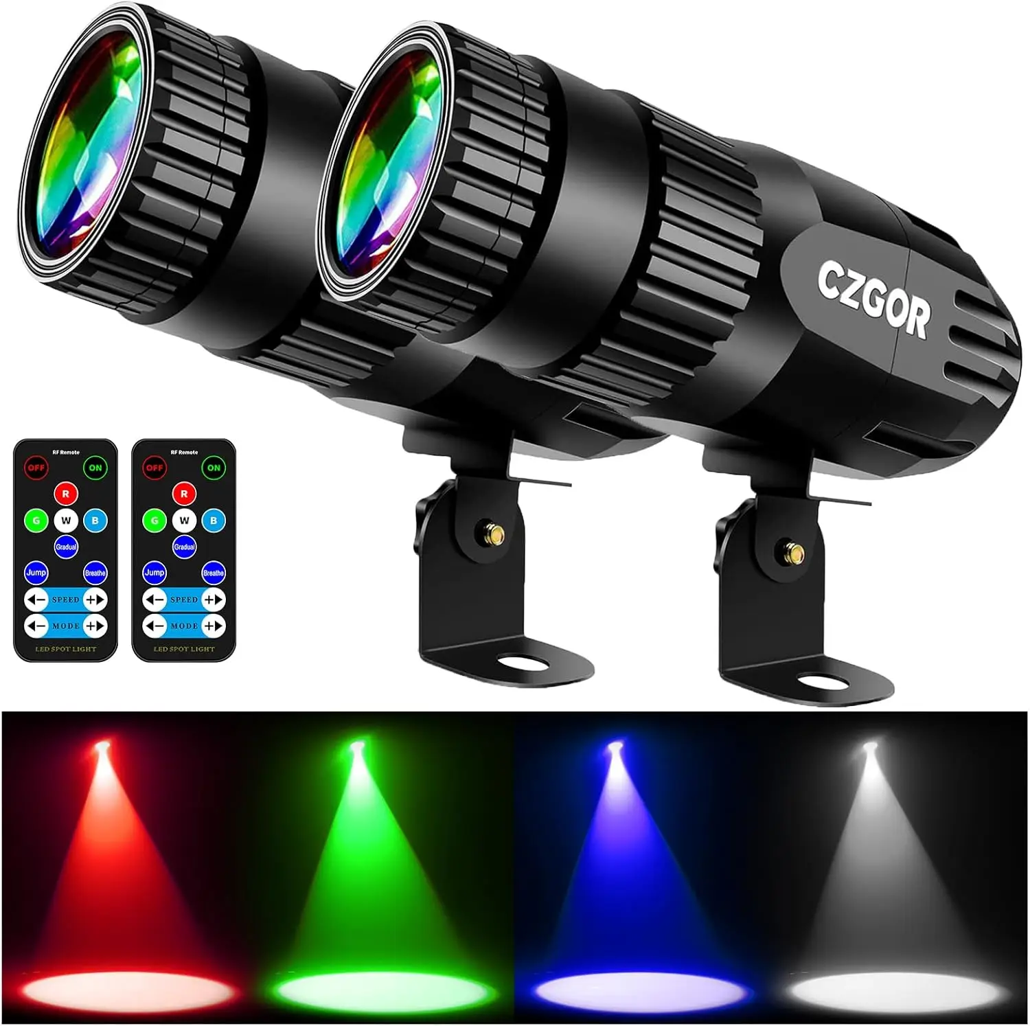 

15W RGBW Disco Ball Spotlight with Remote Control, Super Bright LED Pin Spot Light for Parties DJ Club Bar Wedding, 2 Pack