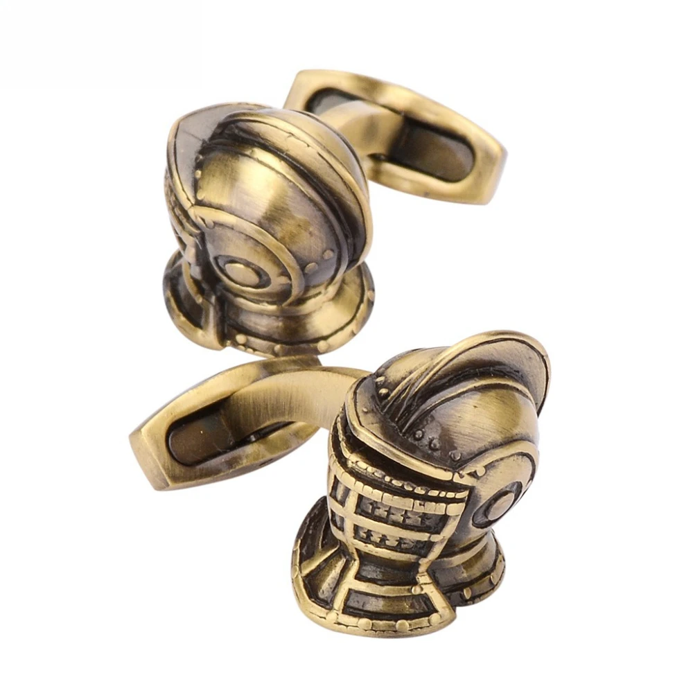 Retro Brass Knight Helmet Cufflinks Men's Business Formal Three-dimensional Design Cufflinks Workplace Banquet Accessories