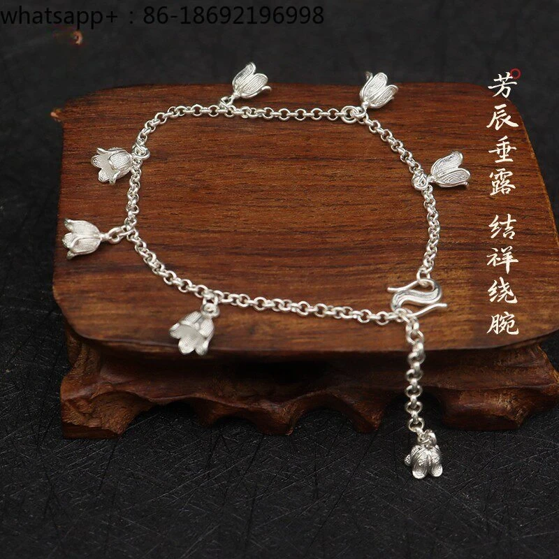 Foot Silver Simple Lily of The Valley Bracelet Sterling Silver Handmade Filaments Light Luxury Exquisite Versatile Jewelry