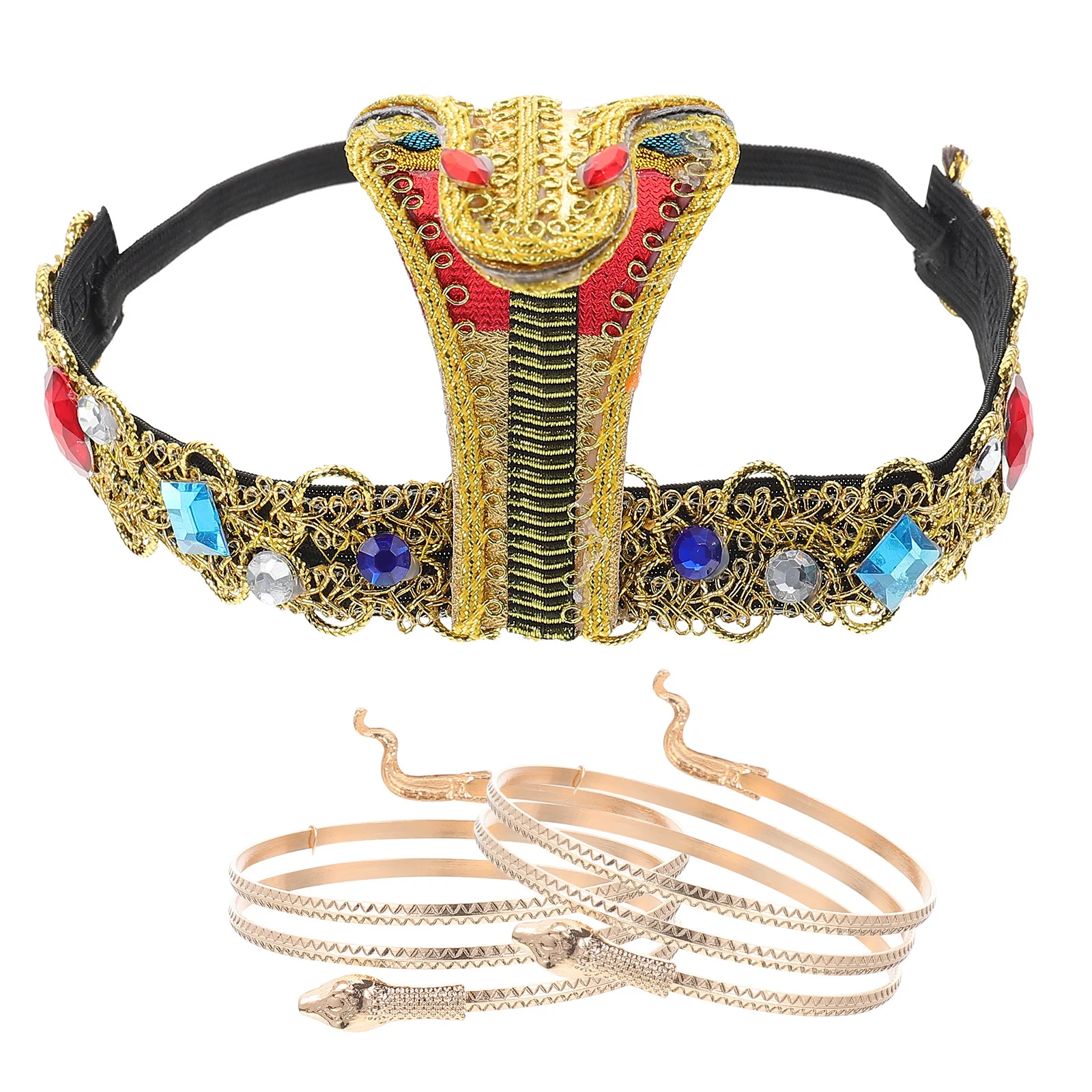 1 ensemble 1 ensemble de cerceaux de cheveux de serpent, Bracelets, casque égyptien pour Costume de fête d'halloween, accessoire de Cosplay réutilisable, accessoire de fête
