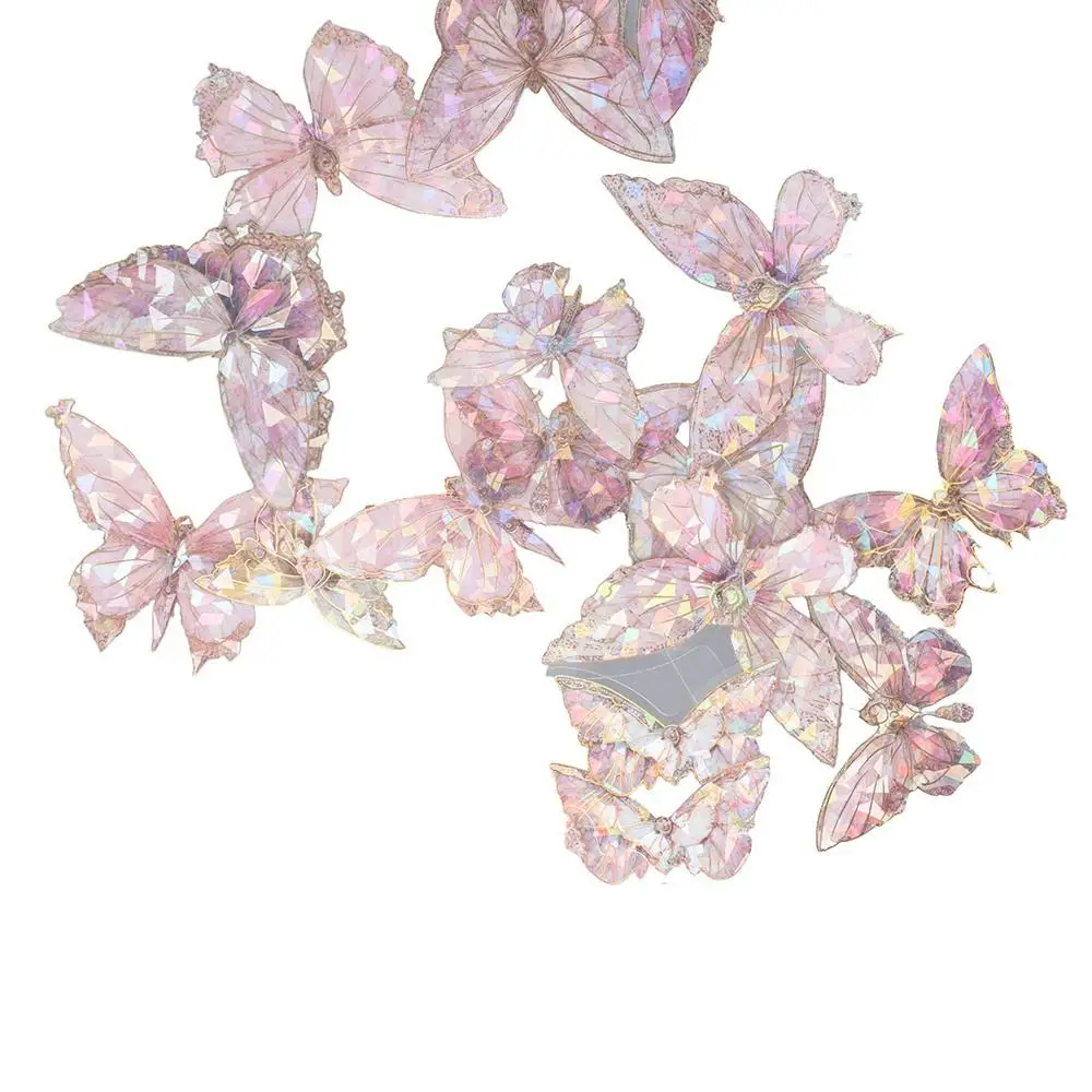 20pcs/bag DIY Crafts Ice Crystal Laser Butterfly Sticker Decorative Handmade Butterfly Collage Sticker Aesthetic Bling Students