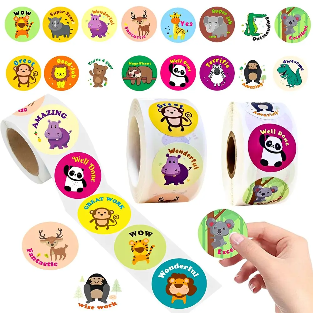 Cute Safari Animal Incentive Stickers Roll, School Classroom Reward for Crafts & Gift Decor YMY
