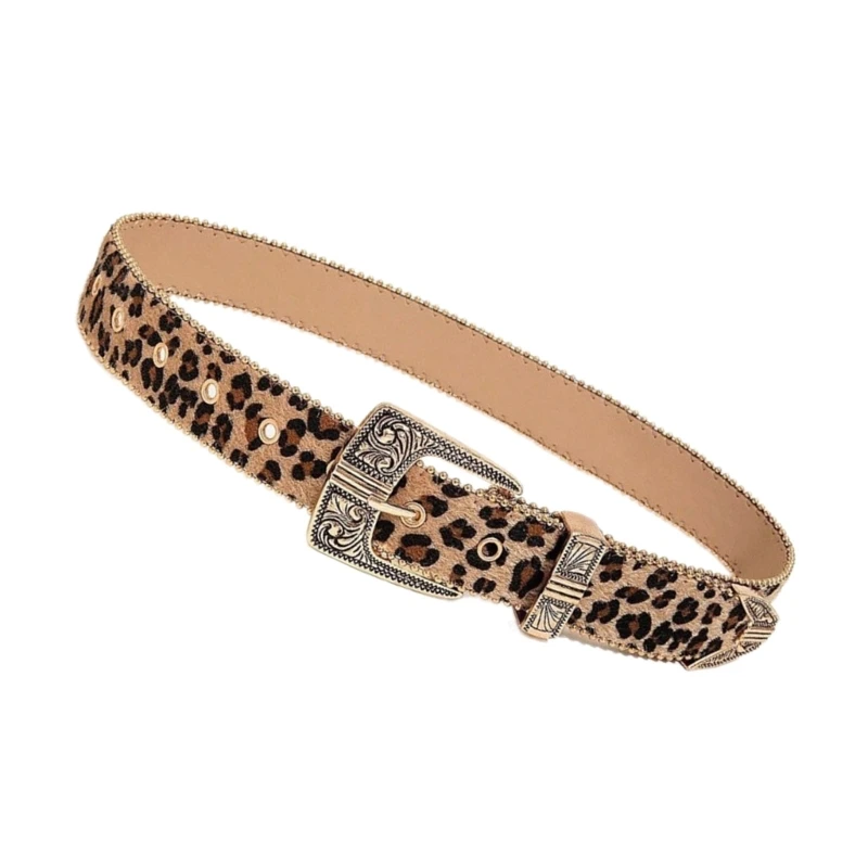 Popular Belt Elegant Engraved Buckle Belt Leopard Print Waistband for Shorts