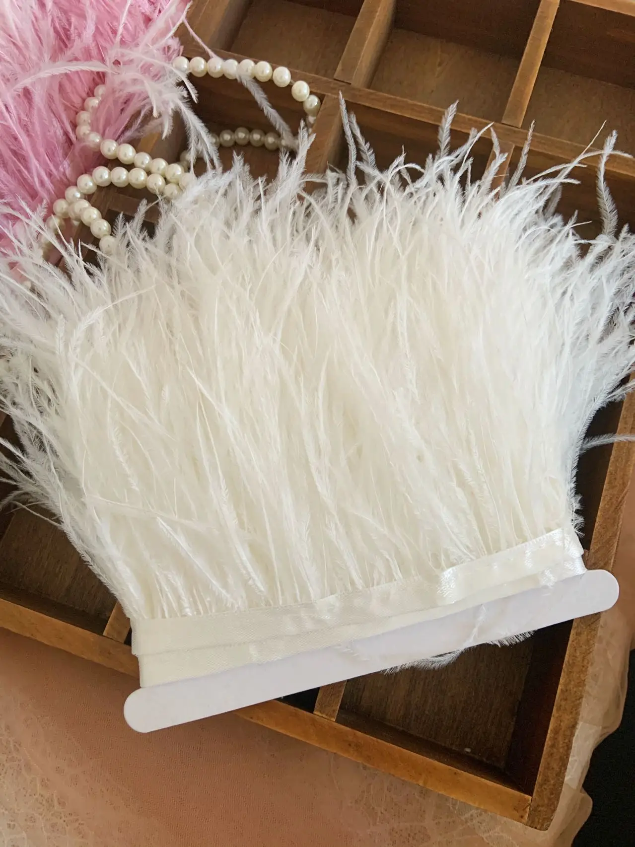 10 Yards Off White Ostrich Feather Trim Fringe with Tape for Soft DIY Plumes Crafts,Haute Couture,Party Decor