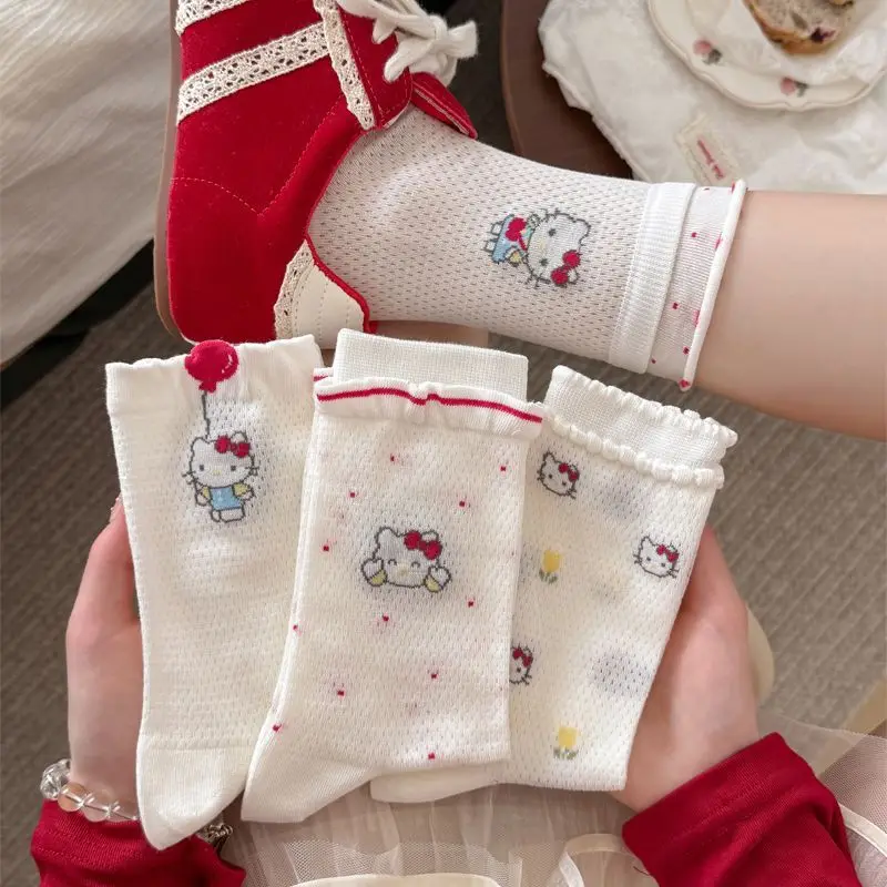 Носки Hello Kitty с аниме-принтом Sanrio Kawaii, летние, дышащие, впитывающие пот, с мультяшным рисунком, подарок для девочек на праздник