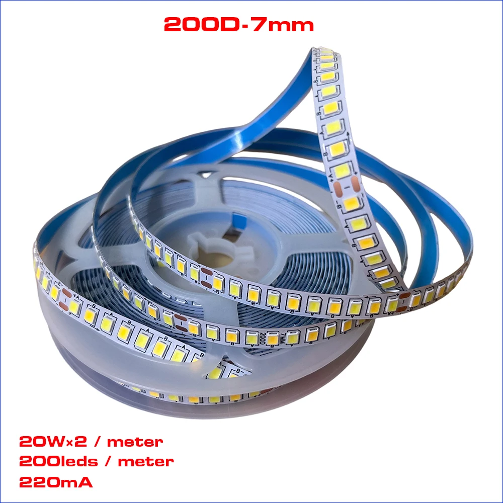 （2 Solder Joints）5meters 2835-7mm-200D(5B20C×2) SANAN Chip Flexible Constant Current LED Strip With 3Color 3000K+6500K 20W×2/M.