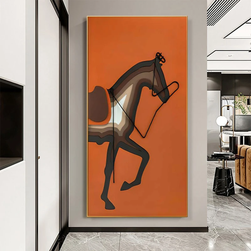 Modern Abstract Horse Posters Canvas Prints Light Luxury Porch Painting Wall Picture for Living Room Luxury Home Decoration