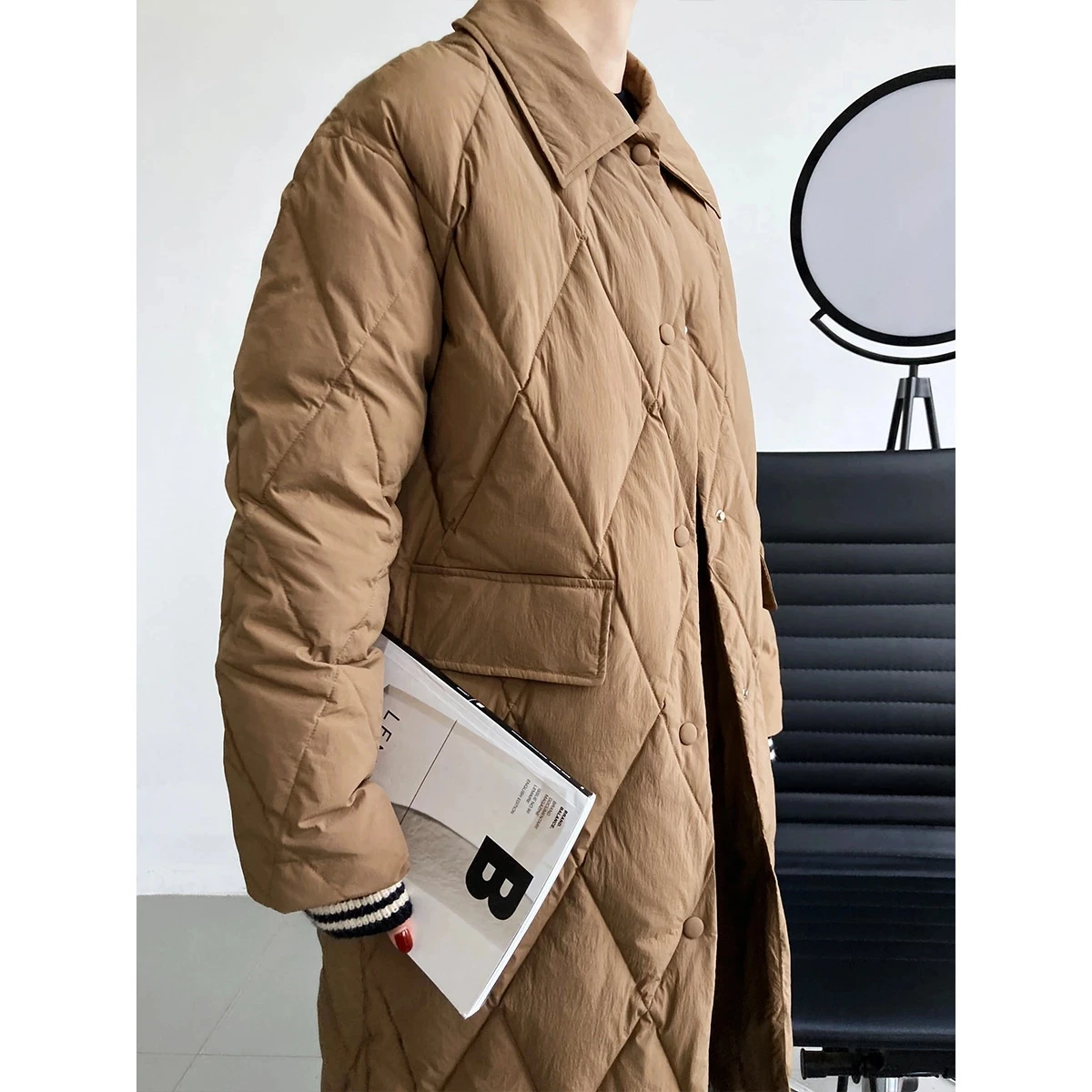 

Winter Women's Argyle White Duck Down Coat Oversized Warm Quilted Coat Long Down Jacket Thick Coat for Women 2022