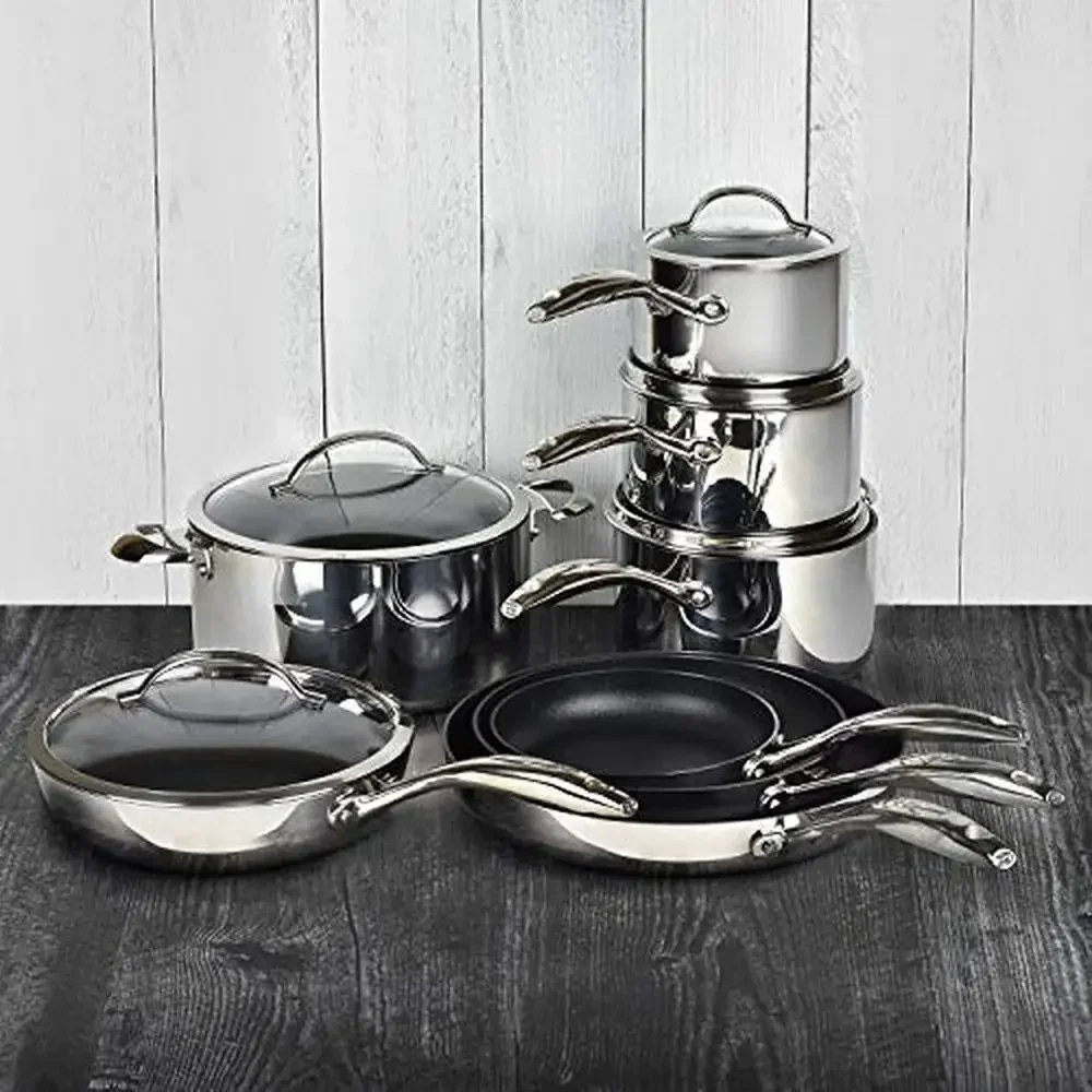 Stainless Steel Nonstick Cookware Set 13 Piece Kitchen Pots Pans Glass Lids Dutch Oven cooking induction Oven-SafeQString-125