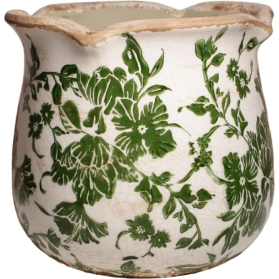 

Ceramic Pots for Plants Vintage Plant Pots with Drainage Hole 6.11in. Planter for Indoor Plants Crackle Glaze Finish Flower Pot