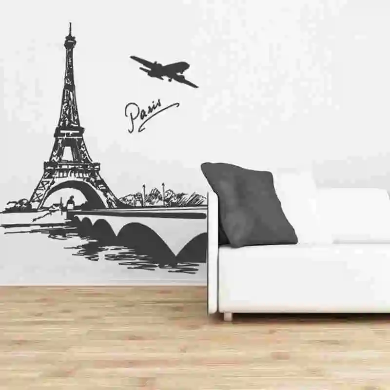 Eiffel Tower Skyline Wall Decal Sticker Vinyl Decor Mural Art Living Room Home Decoration Landmark