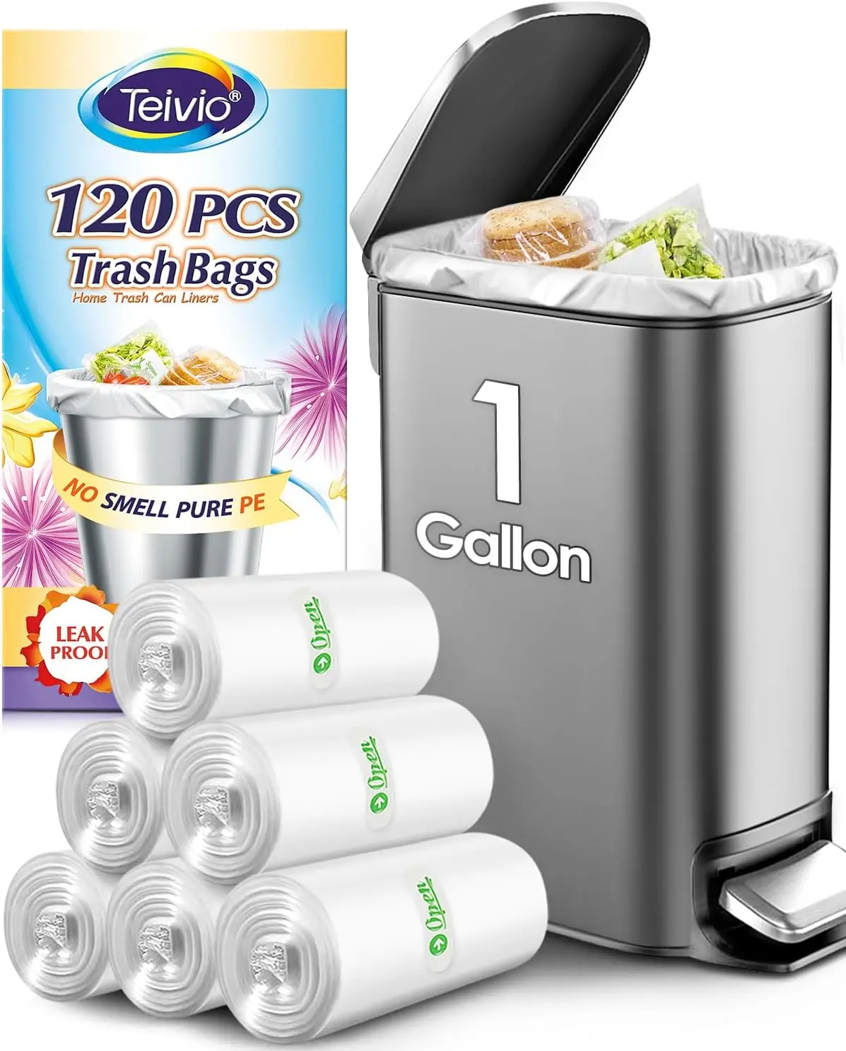 

1 Gallon 120 Count Mini Strong Trash Bags, Small Waste Basket Liners for Bathroom Kitchen Office, Clear Plastic Bags
