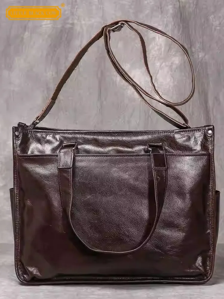 

Vintage Mens Business Work Cowhide Genuine Leather Shoulder Bag Large Capacity Satchels Briefcase Crossbody Bag Totes Handbag