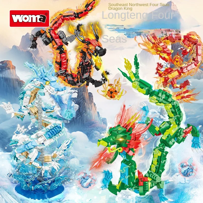 

WoMa 6-12y Chinese Style Dragon Assembly Mecha Small Particle Building Blocks Desktop Ornaments Children's Educational Toys Gift