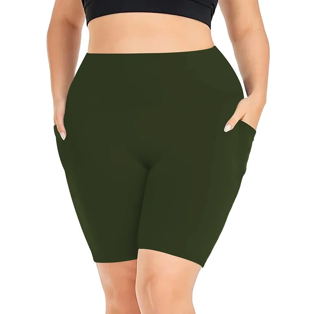 Damen-Yoga-Shorts mit hoher Taille, Übergröße, Workout-Leggings mit zwei Taschen, Stretch, europäischer Stil, Activewear für Fitnessstudio und Freizeit – Detail 9