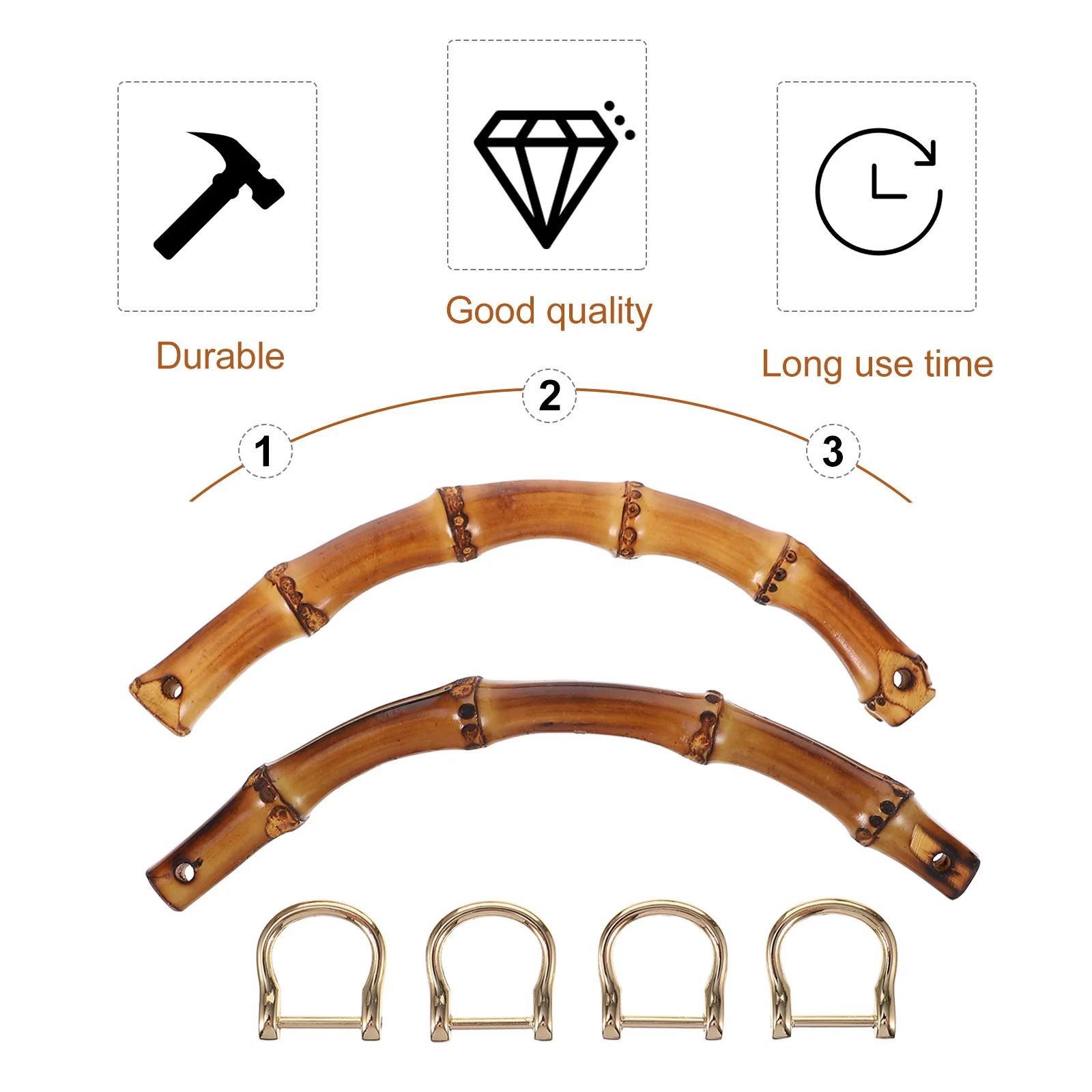 

2pcs Bamboo Handle Handbag Replacement Alloy Wicker DIY Accessories Straw Beach Purse Clutch Bag Handles Strap Carrying