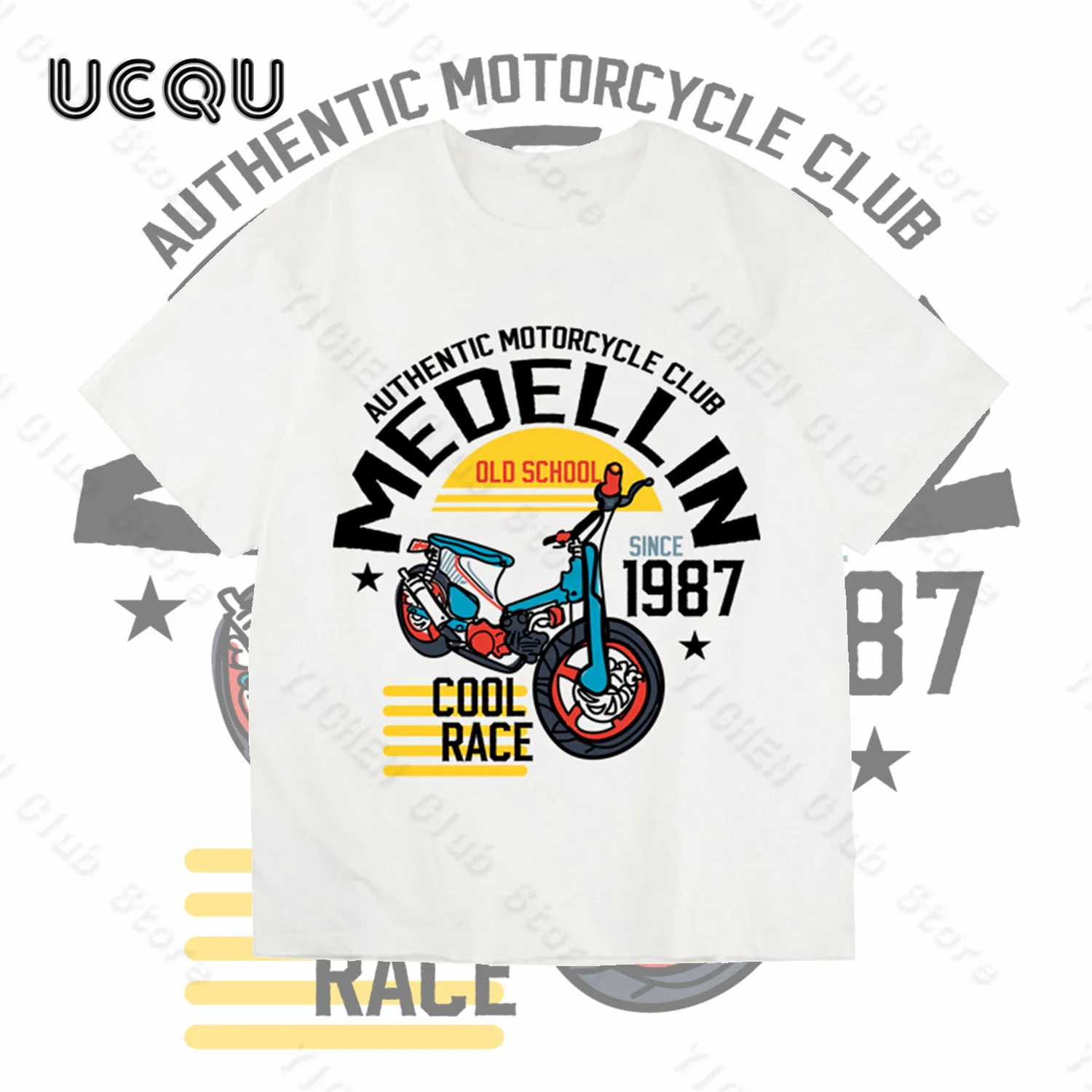 

New Motorcycle 1987. Printed Men's Cotton T-Shirt Motorcycle Peripheral Culture Street Loose Casual Versatile Men's Short Sleeve