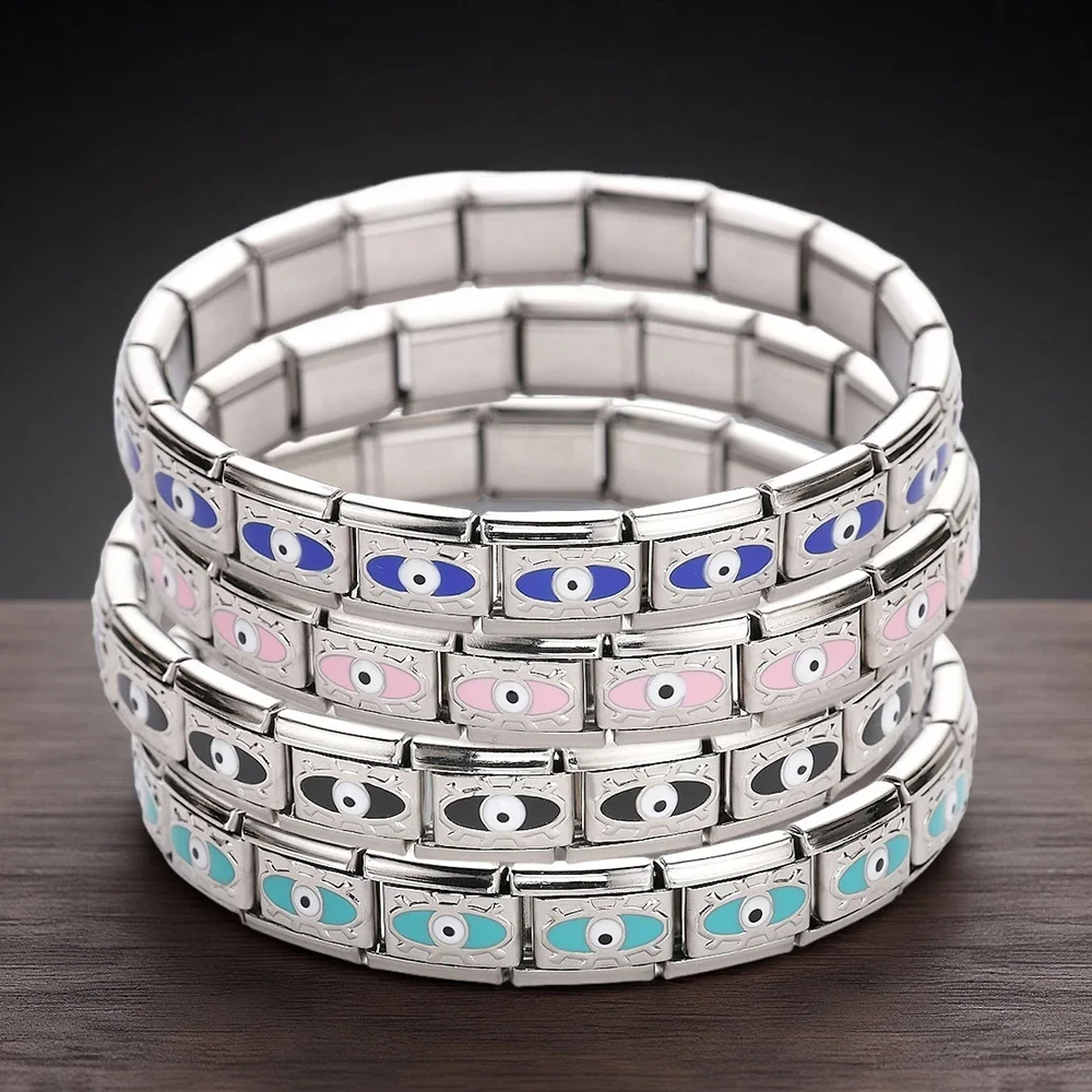 

Colorful Good Lucky Devil's Eye Italian Elastic Module Stainless Steel Bracelet for Woman Men DIY Splicing Creative Hand Jewelry
