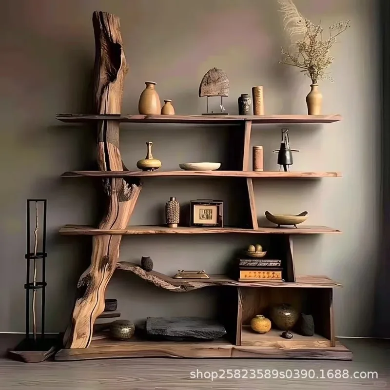 

Vintage old elm Bogu rack home wall tea set storage multi-treasure teapot display living room screen
