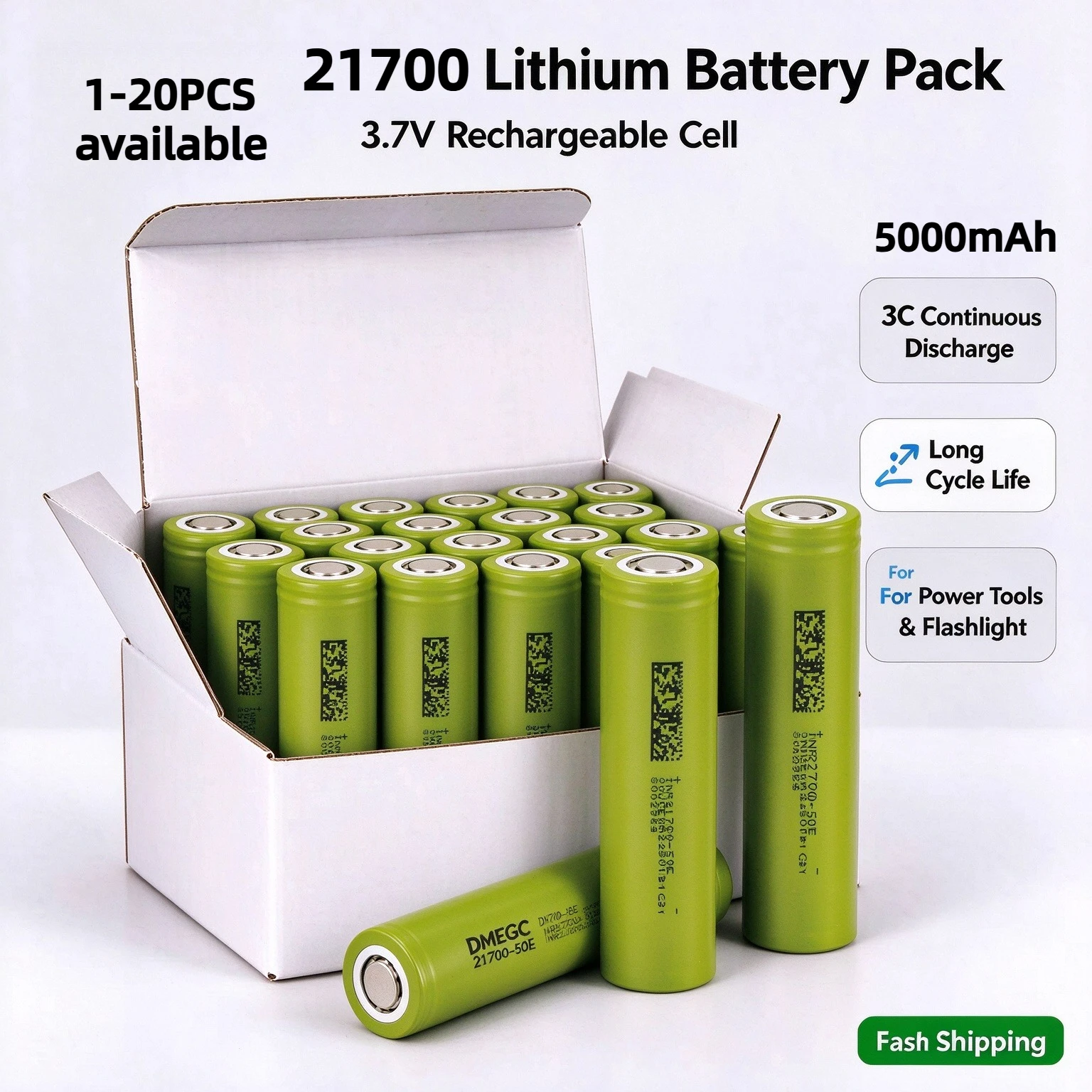 1-20PCS 21700 Battery 3.7V 5000mAh 50E Rechargeable Li-ion Power Cell For Flashlights Power Tools Toys DIY Lighting