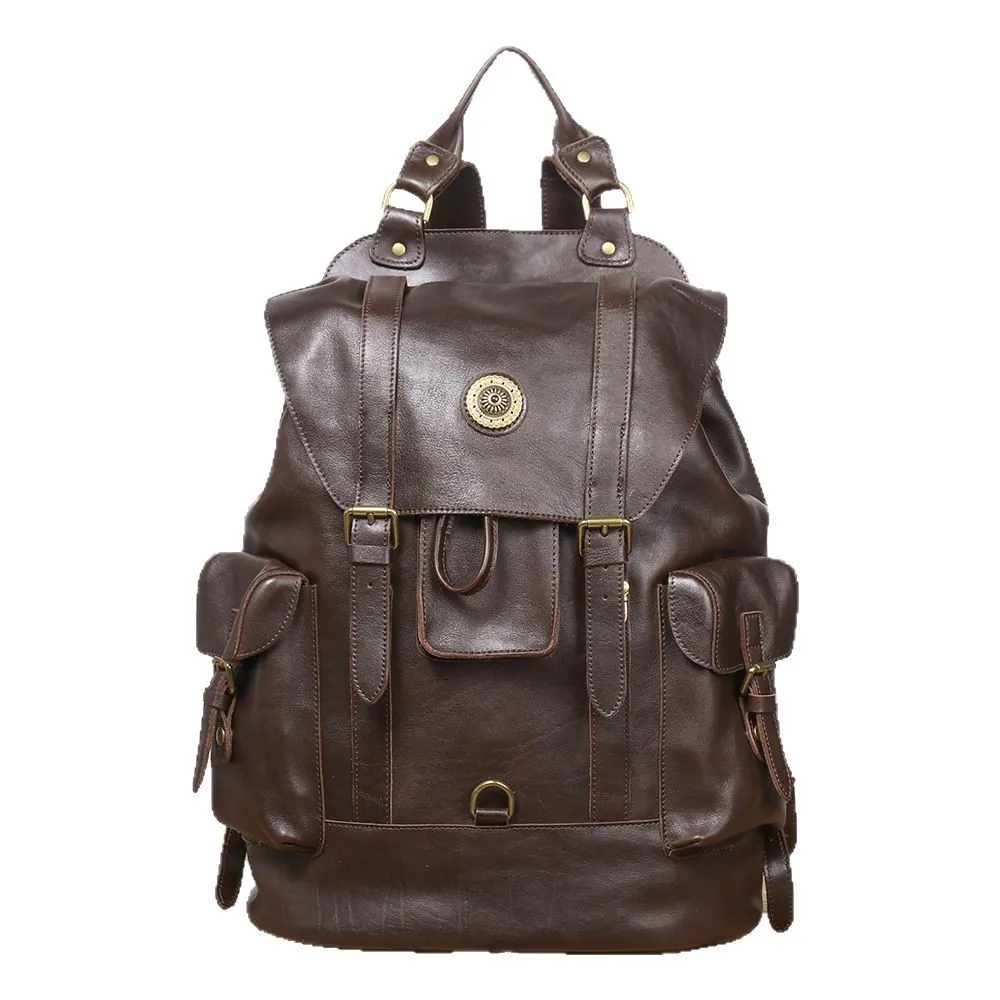 LJ-908 Tas Ransel Pria Kulit, Tas Travel Multifungsi Kulit Sapi Lapisan Atas Modis, Ransel Kasual