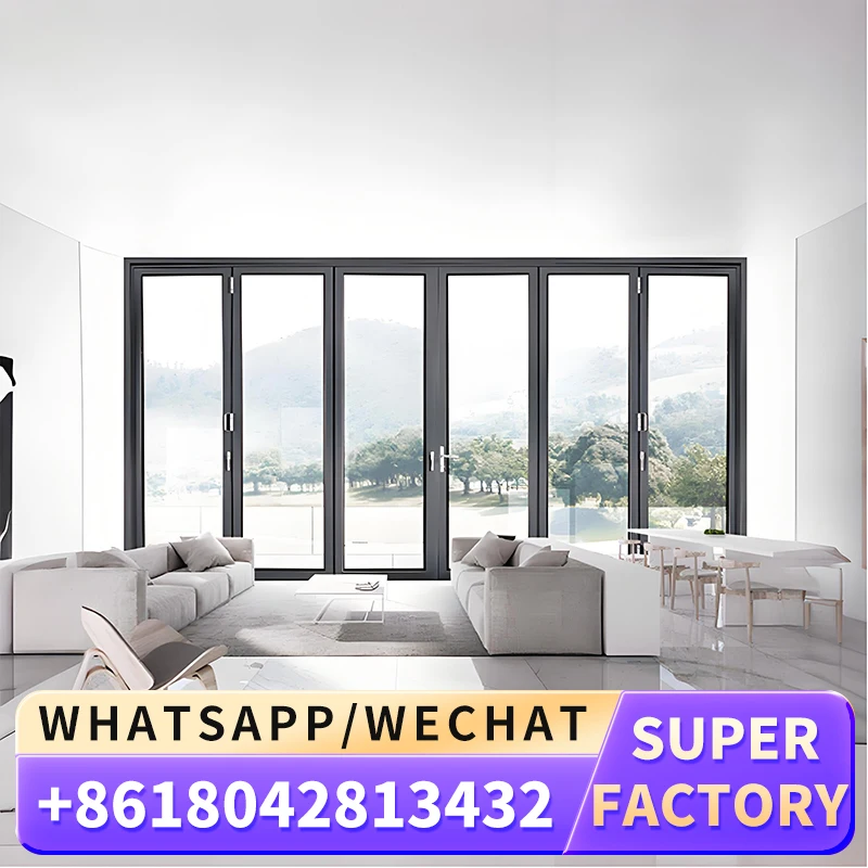 DERCHI Foldable Custom Made Bifold Door Modern Folding 6063 Aluminum Profile Villa Doors With EPDM Rubber Strip