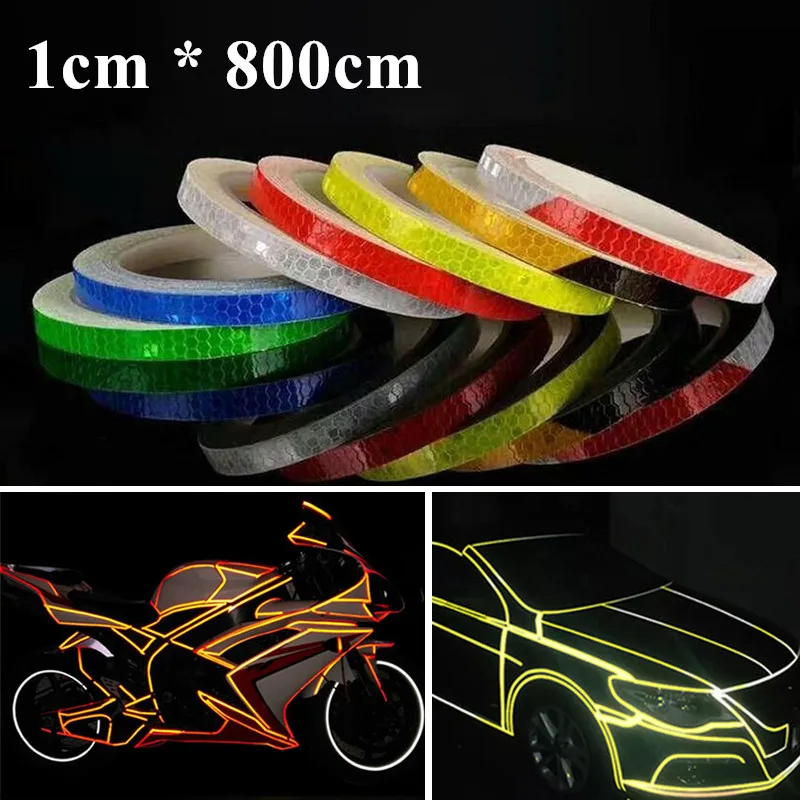 800cm Car Reflective Stickers Motorcycle Bicycle Reflector Safety Warning Rim Decal Tape Car Accessories 7 Colors Car Decoration