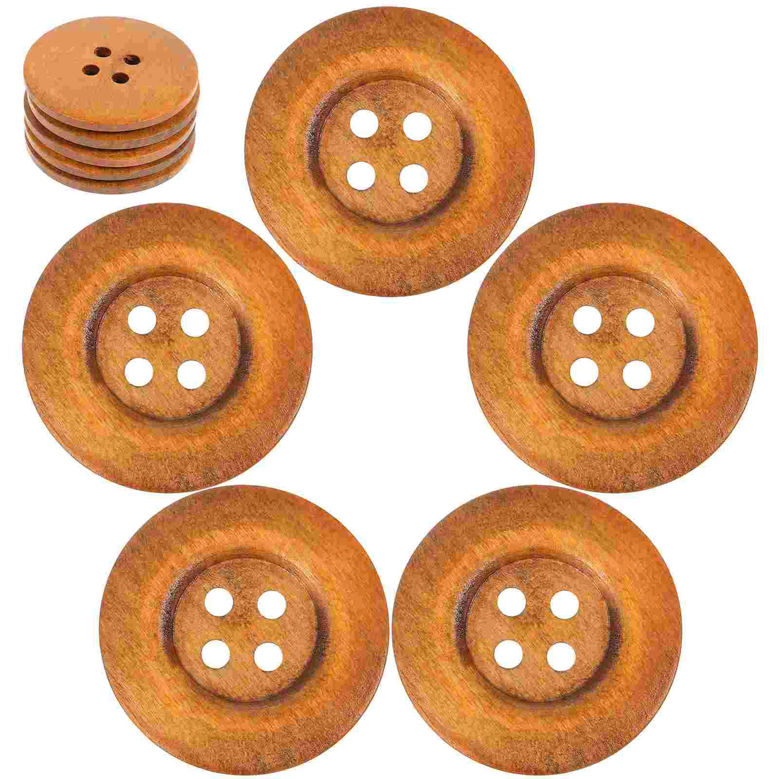 

10 Pcs Vintage Decor 4 Holes Buttons DIY Wood Snaps Solid Round Wooden