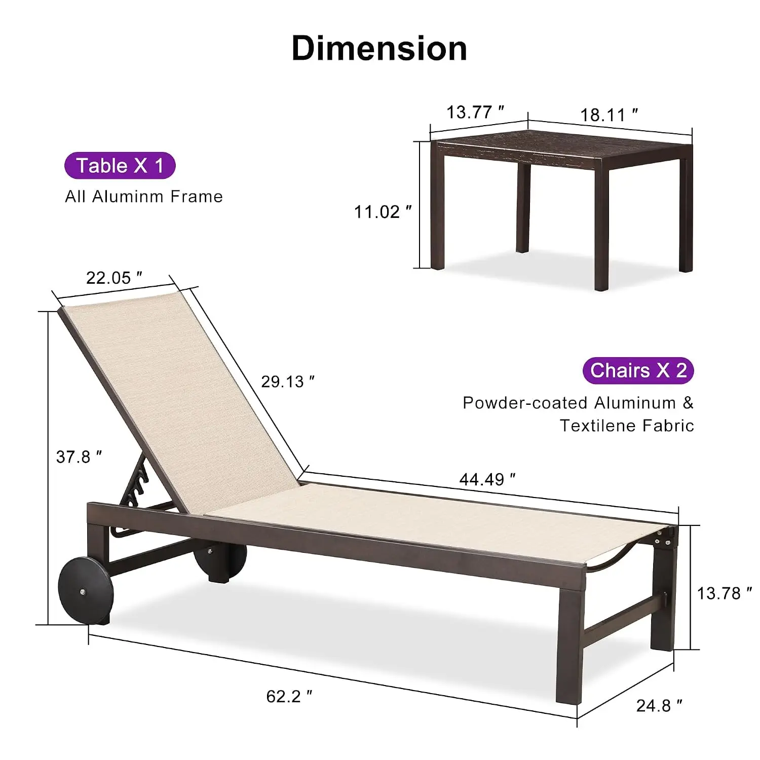 Outdoor Patio Chaise Lounge Chair Bronze Classic Aluminum Cream | Bronze Aluminum, Fade-Resistant Breathable, Customized